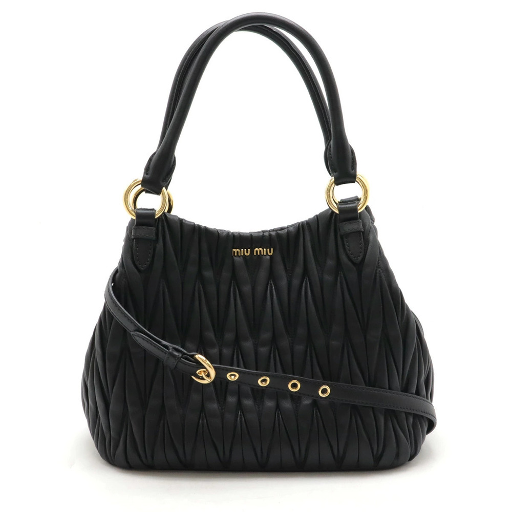Miu Miu Matelasse Gathered 2way Shoulder Bag Leather Black